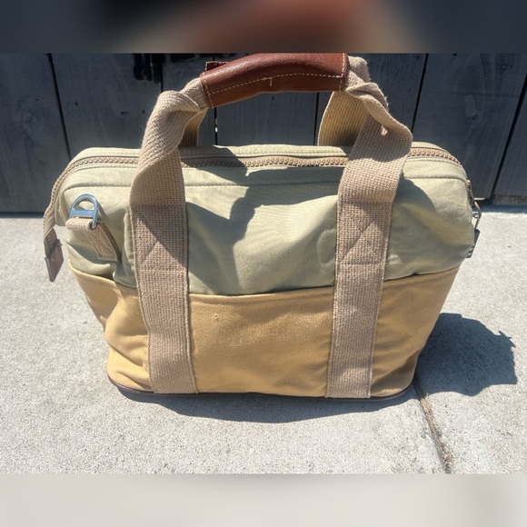 WILLIS & GEIGER Bag Travel 1930's cottonBush Poplin Beige Tan Khaki Two Toned - Picture 1 of 4
